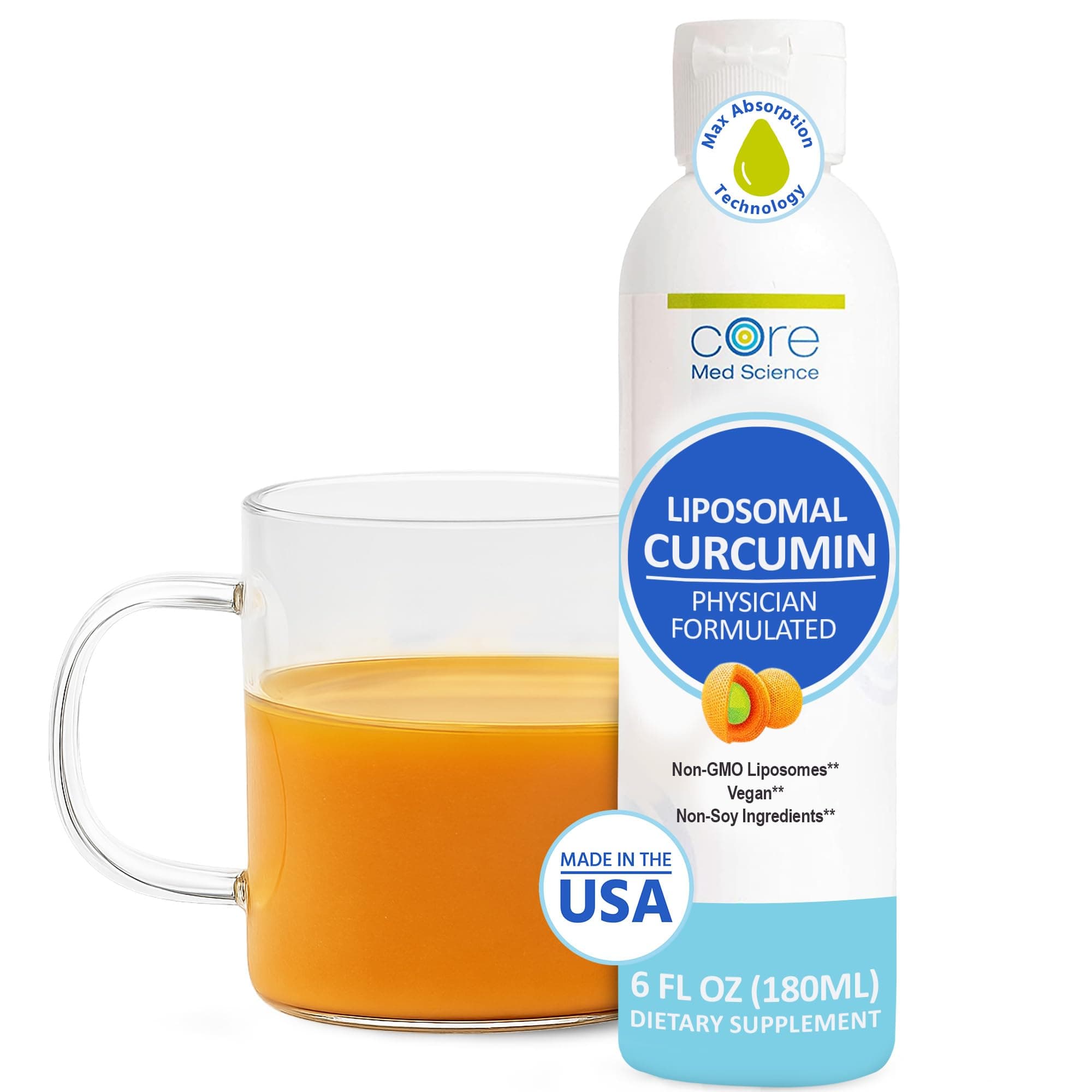 Core Med Science Liposomal Curcumin Liquid Turmeric Supplement, 6 Fl Oz - High Absorption Turmeric Liquid Supplement for Adults - Natural Antioxidant Support for Overall Daily Wellness &