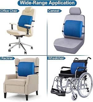 Lumbar Pillow for Chair and Car, Back Support for Office, Memory Foam Cushion with Mesh Cover - Azure