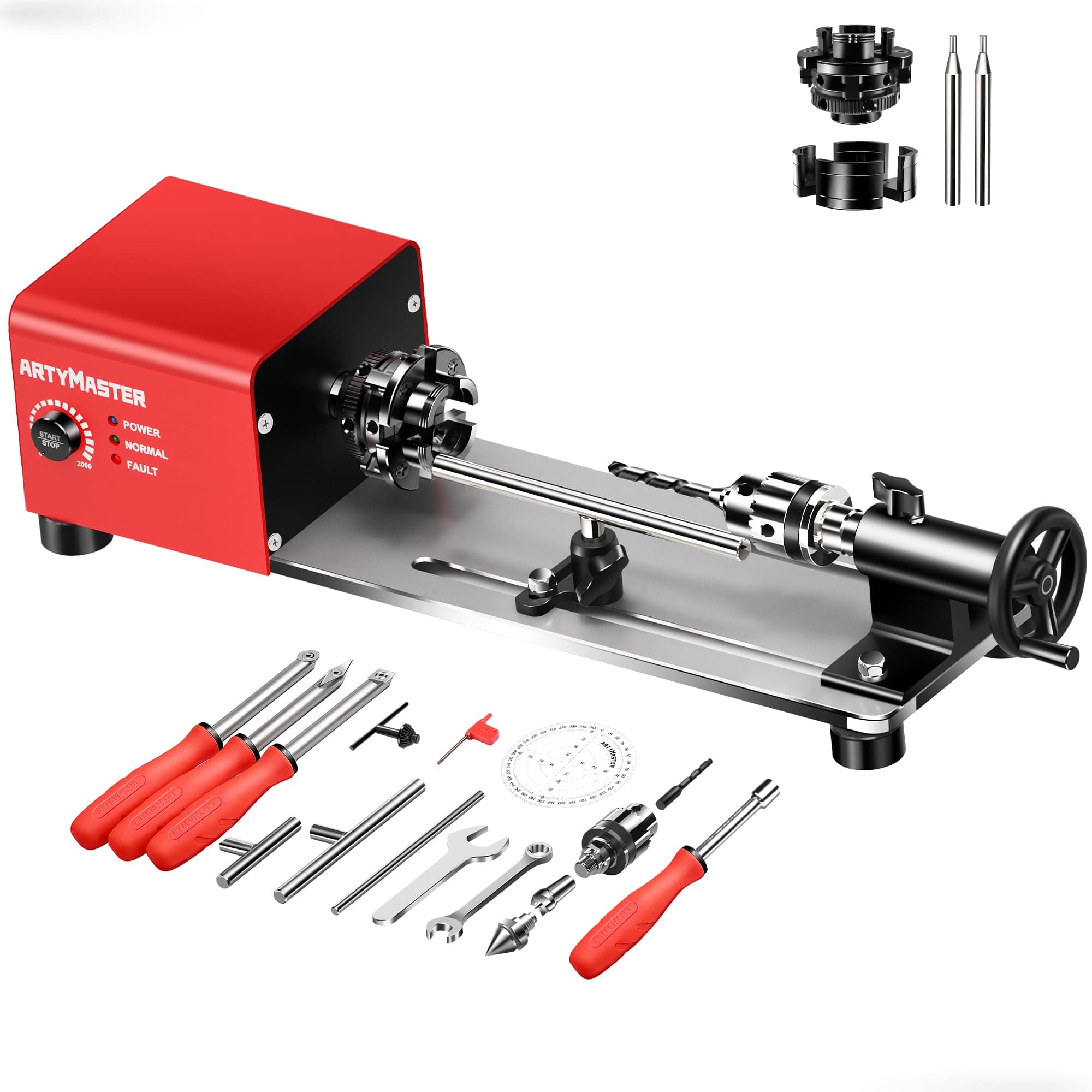 Mini Lathe, WM101A-Plus Mini Wood Lathe Machine, 24VDC 96W Power Lathe, Small Benchtop Lathe with Wood Turning Lathe Tools Kits, Infinitely Variable Speed, Professional for DIY Woodworking