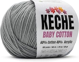 Cotton Yarn, 60% Cotton 40% Acrylic Yarn, Soft Cotton Yarn for Crochet and Knitting, Amigurumi Yarn 1 Skein/Ball 1.76 Oz (50g) / 180 Yrds (165m) - Grey