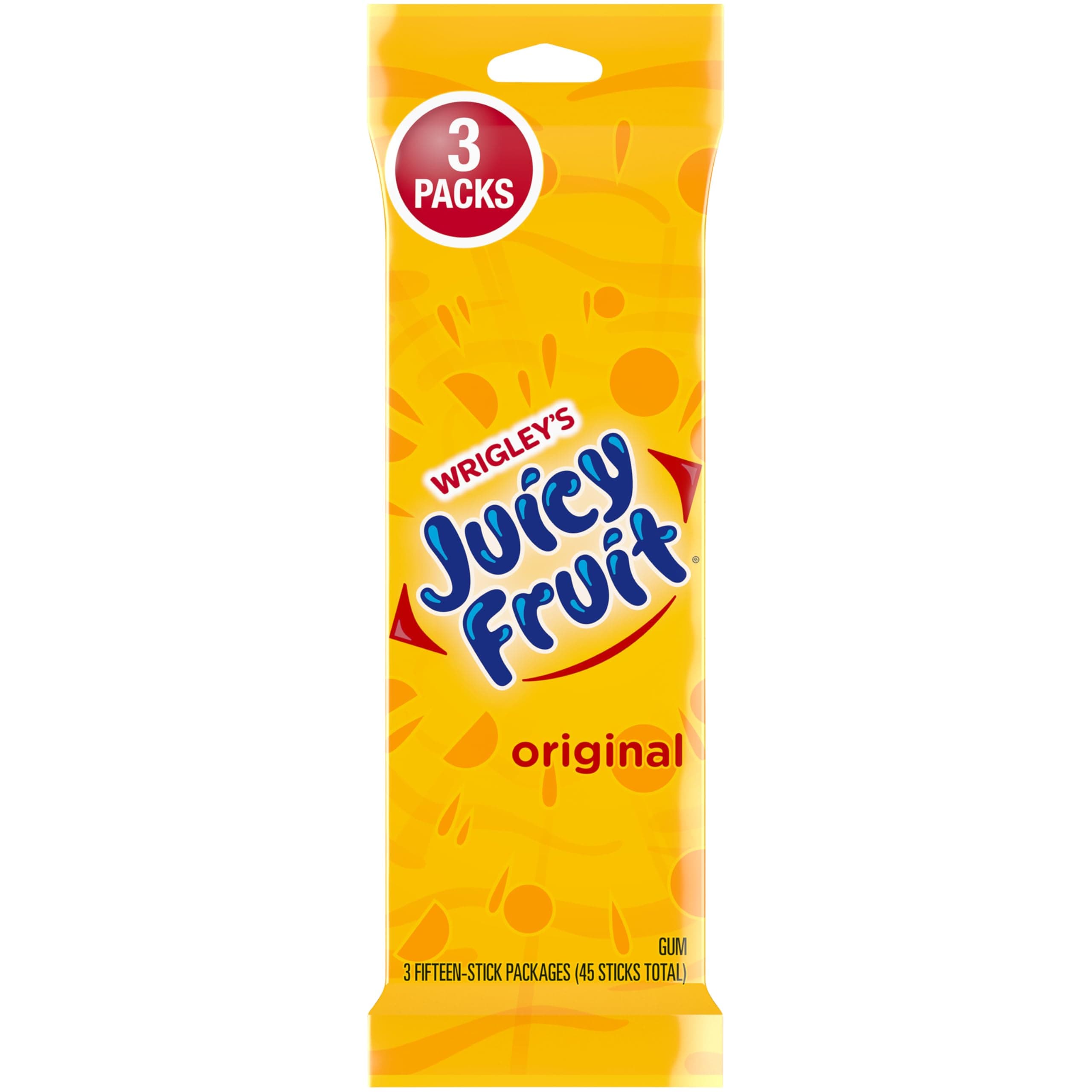 JUICY FRUIT Gum, Original Chewing Gum, Bulk Candy Individually Wrapped, 45 Count, 3 Packs, Bulk