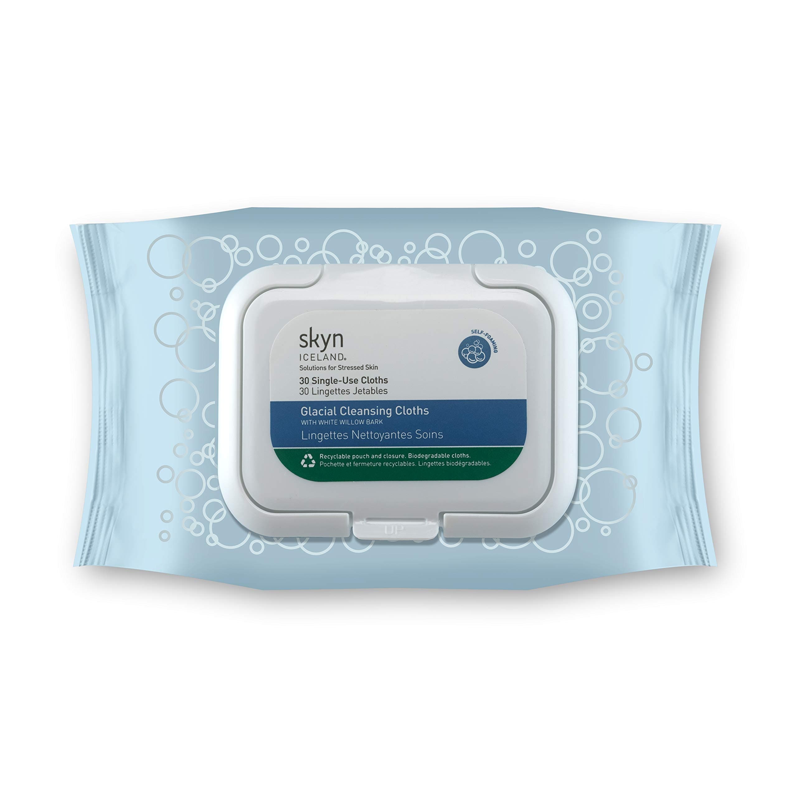 skyn ICELAND Glacial Cleansing Cloths: Refresh, Soothe & Purify Stressed Skin, 30 Single-Use Cloths
