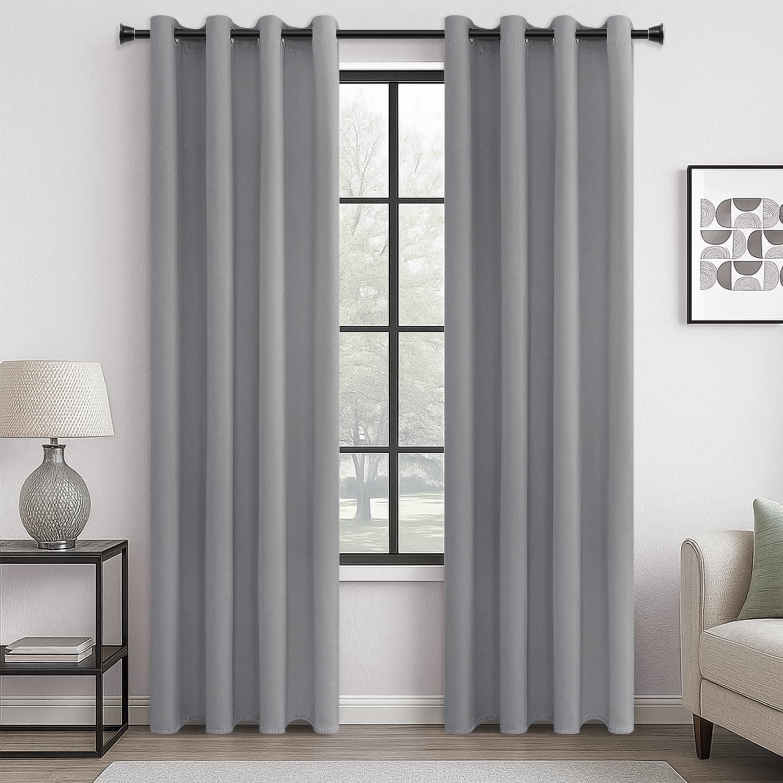MRTREES Blackout Curtains Bedroom 90 Drop 2 Panels Light Grey Eyelet Thermal Curtain for Living Room Soft Texture Window Treatments for Kids 46x90 Inch 117x228 CM