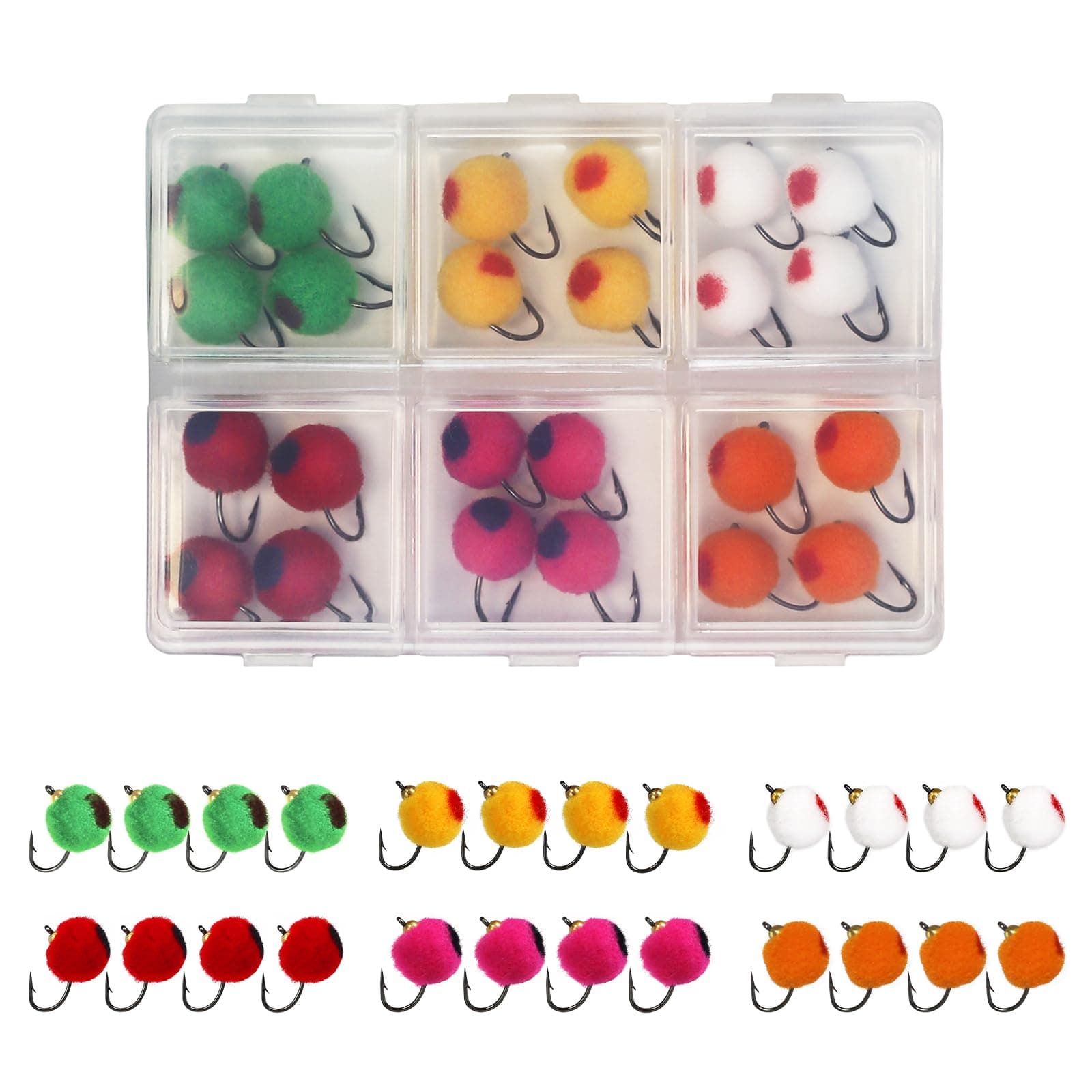 24pcs Fly Fishing Flies Kit Brass Beadhead Glo Bug Egg Floating Fly Lure for Salmon, Steelhead, Trout, Fishing Accessories