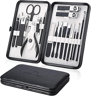 Keiby Citom Professional Stainless Steel Nail Clipper Travel & Grooming Kit Nail Tools Manicure & Pedicure Set of 18pcs with Luxurious Case (Black/White)