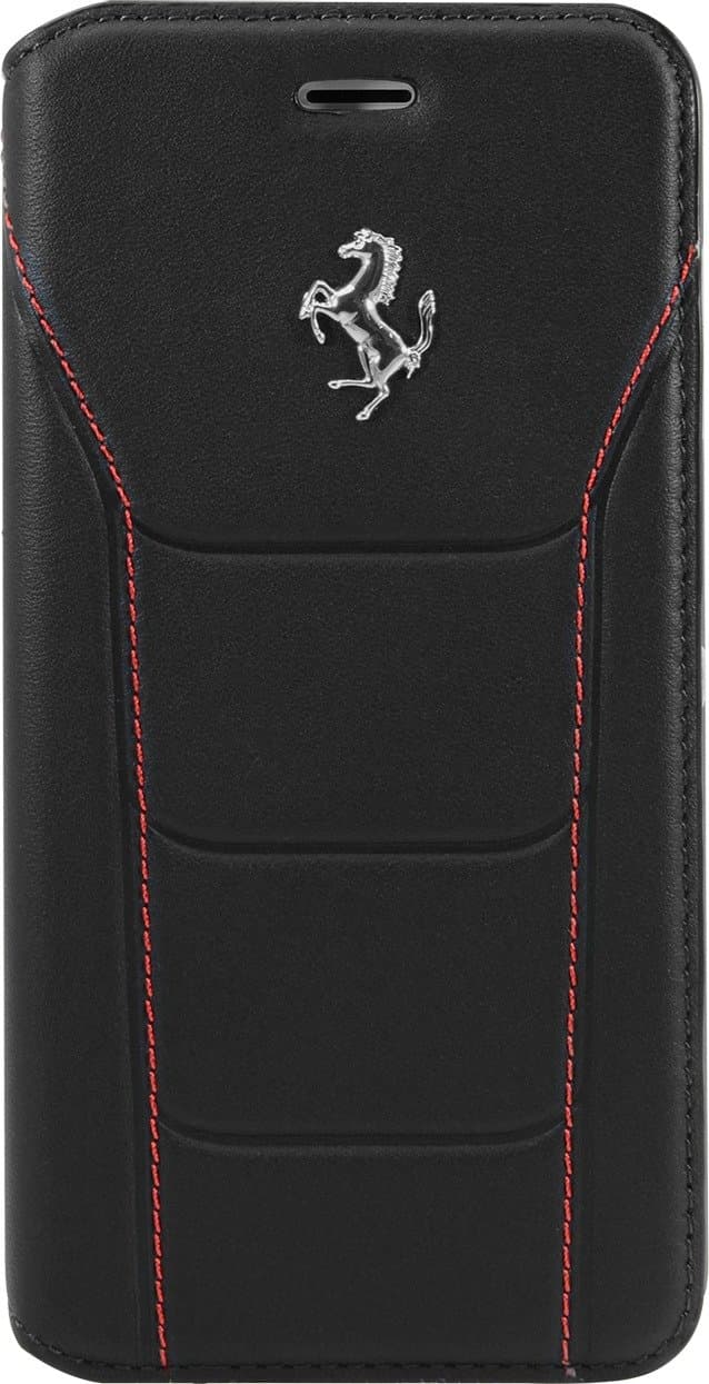 Ferrari Horse 488 Real Leather Flip Case for Apple iPhone 4, Black/Silver