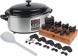 Hot Stone Massage Kit with a 6 Quart Digital Stone Heater (Box of 60 Volcanic Basalt Stones) For Home or Professional Use, Spa, Massage Therapy, Sports Massage and Relaxation With Large Spoon