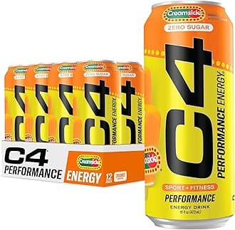 C4 Performance Energy Drink, Orange Creamsicle, Zero Sugar Carbonated Preworkout Energy, 200mg Caffeine with Beta Alanine, 16 Fl Oz (12 Pack)