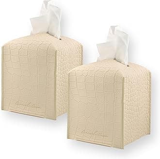 Premium PU Leather Tissue Box Holder–Modern Cover for Home, Office, Car–Stylish Cube Organizer for Standard Kleenex Tissues – Durable, Easy Refill, Crocodile Design (Beige 2 Pack)