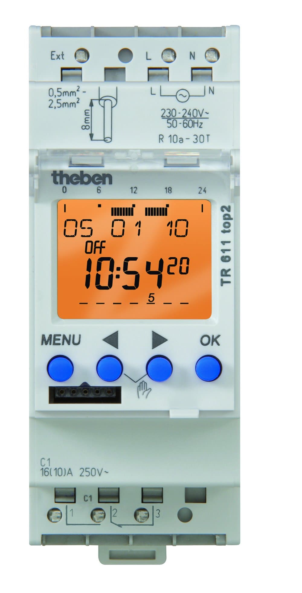 TR-611-TOP-2-12/24V Theben UC 7 Day/24 Hours/Pulse/Cycle Program 1 Channel Din Mounting Digital Time Switch