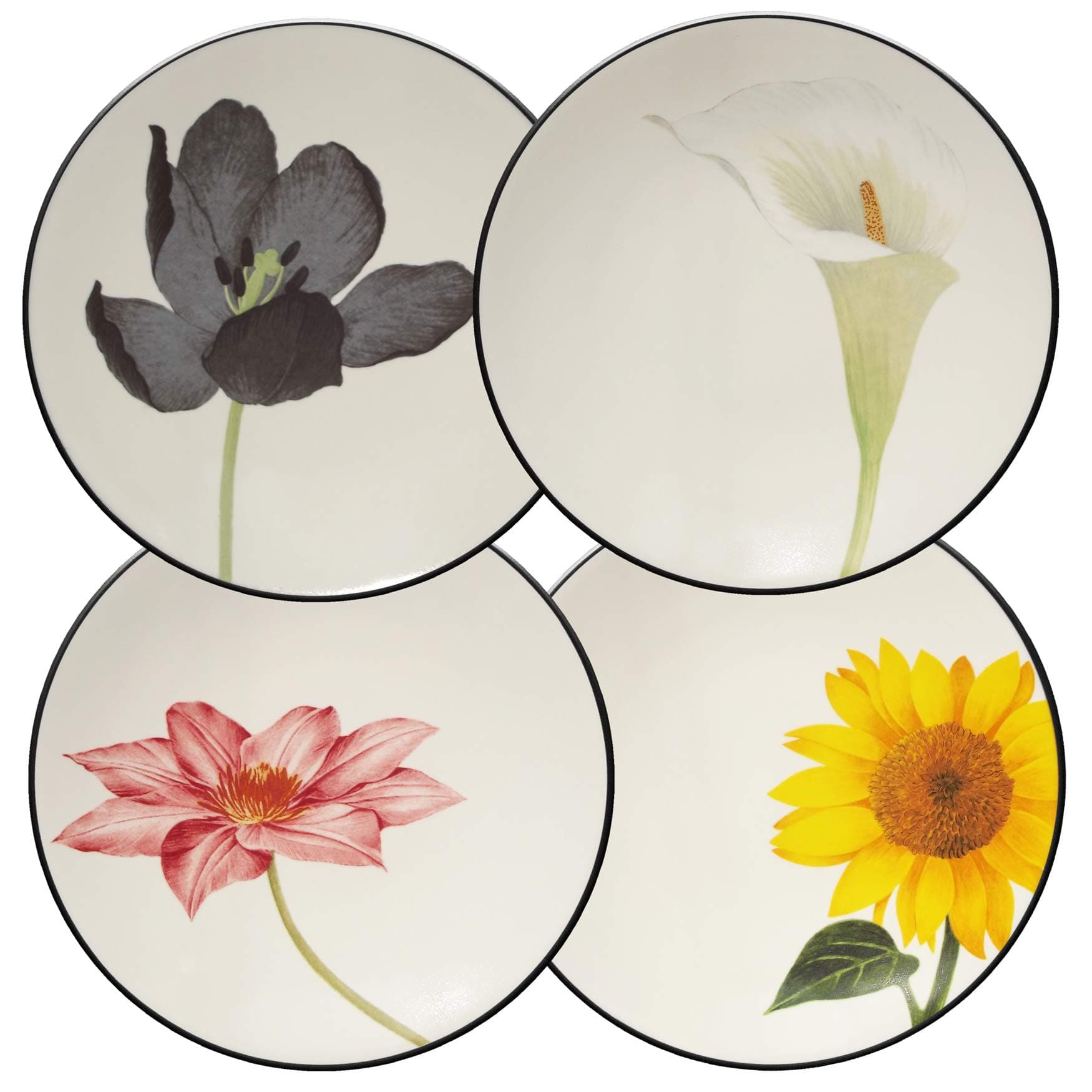 Colorwave Floral Appetizer Plates, Graphite Black, Set of 4