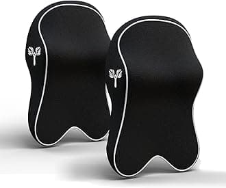 Grin Health memory foam Orthopedic Car Neck Rest Pillows Neck Support Cushion Car Seat Headrest Cushion -Car Neck Pillow for Neck Pain Relief in Office, Driving(L Plus, Black, Pack of 2)