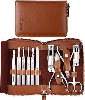 Manicure Set, Professional Manicure Kit Nail Clippers Set 11 in 1 Stainless Steel Pedicure Tools Nail Kit Men Grooming Tool with Portable Brown Leather Travel Case Luxury Gifts for Him