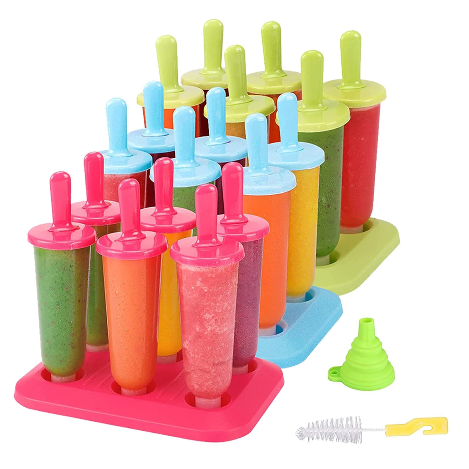 BAKHUK Popsicle Molds 3 Sets Ice Pop Molds Ice Pop Maker with Funnel and Brush, 3 Colors, Reusable Easy Release Ice Pop Maker, Popsicle Mould Frozen Ice Popsicle Maker