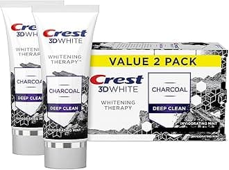 Crest 3D White Whitening Therapy Charcoal Deep Clean Fluoride Toothpaste, Invigorating Mint, 3.5 Ounce, Pack of 2
