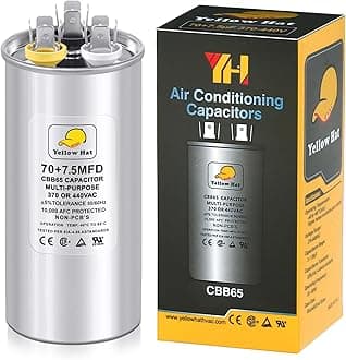 Capacitor for Air Conditioner 70+7.5 uf MFD 370 or 440 Volt VAC, Multi-Purpose Round Capacitor for AC Motor Run or Fan Motor Start or Condenser Straight