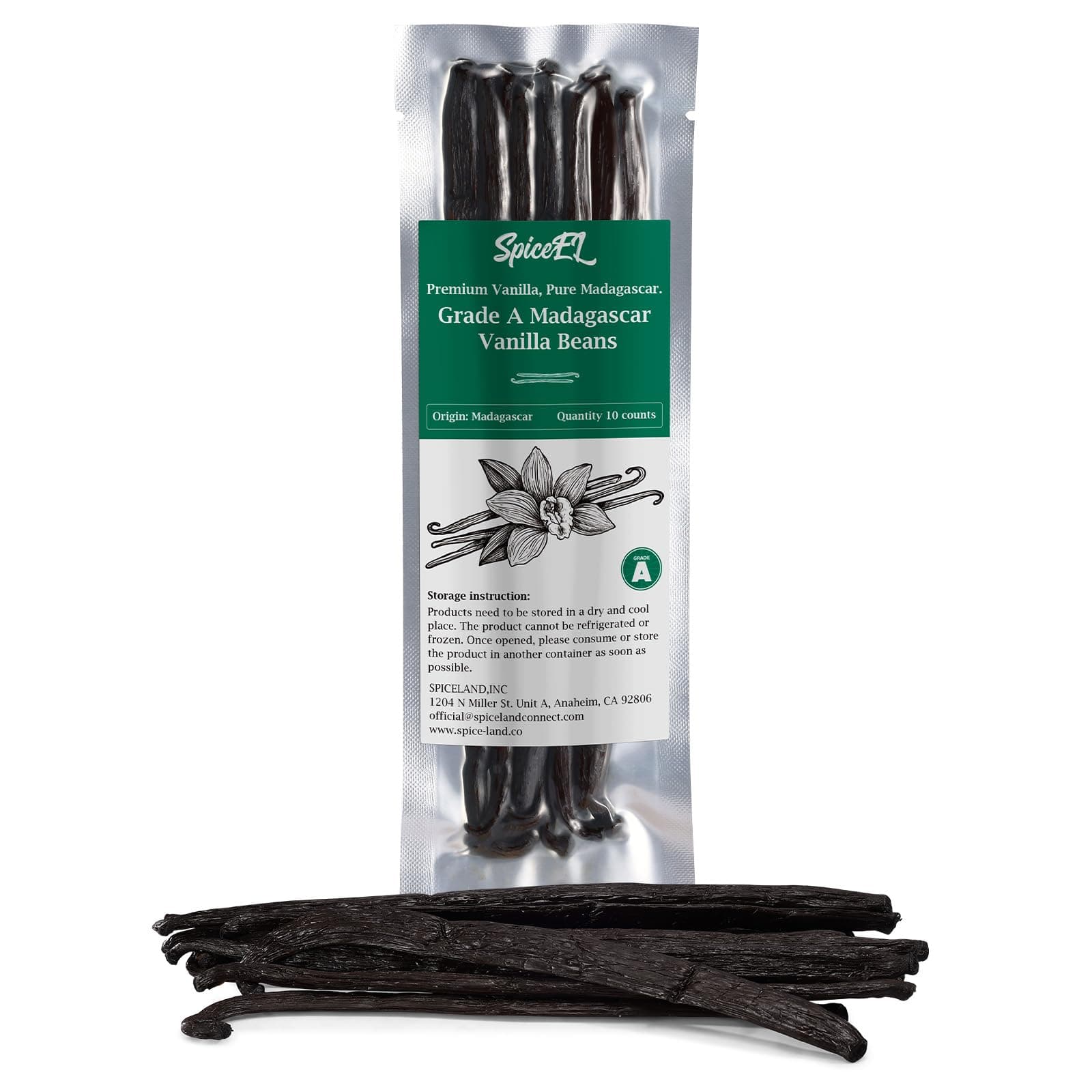 SPICEEL Madagascar Vanilla Beans Grade A Vanilla Pods for Making Vanilla Extract, Whole 5" - 7" Vanilla Beans for Baking, 10 Counts