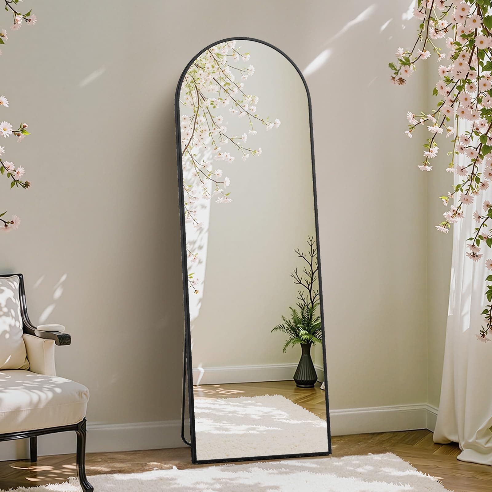 DUMOS Arched Full Length Mirror with Stand Floor Standing Aluminum Frame for Bedroom Body Hanging Leaning Modern Simple Home Decor Shatter-Proorf Nano Glass Wall Living Room Cloakroom Black 59"x16"