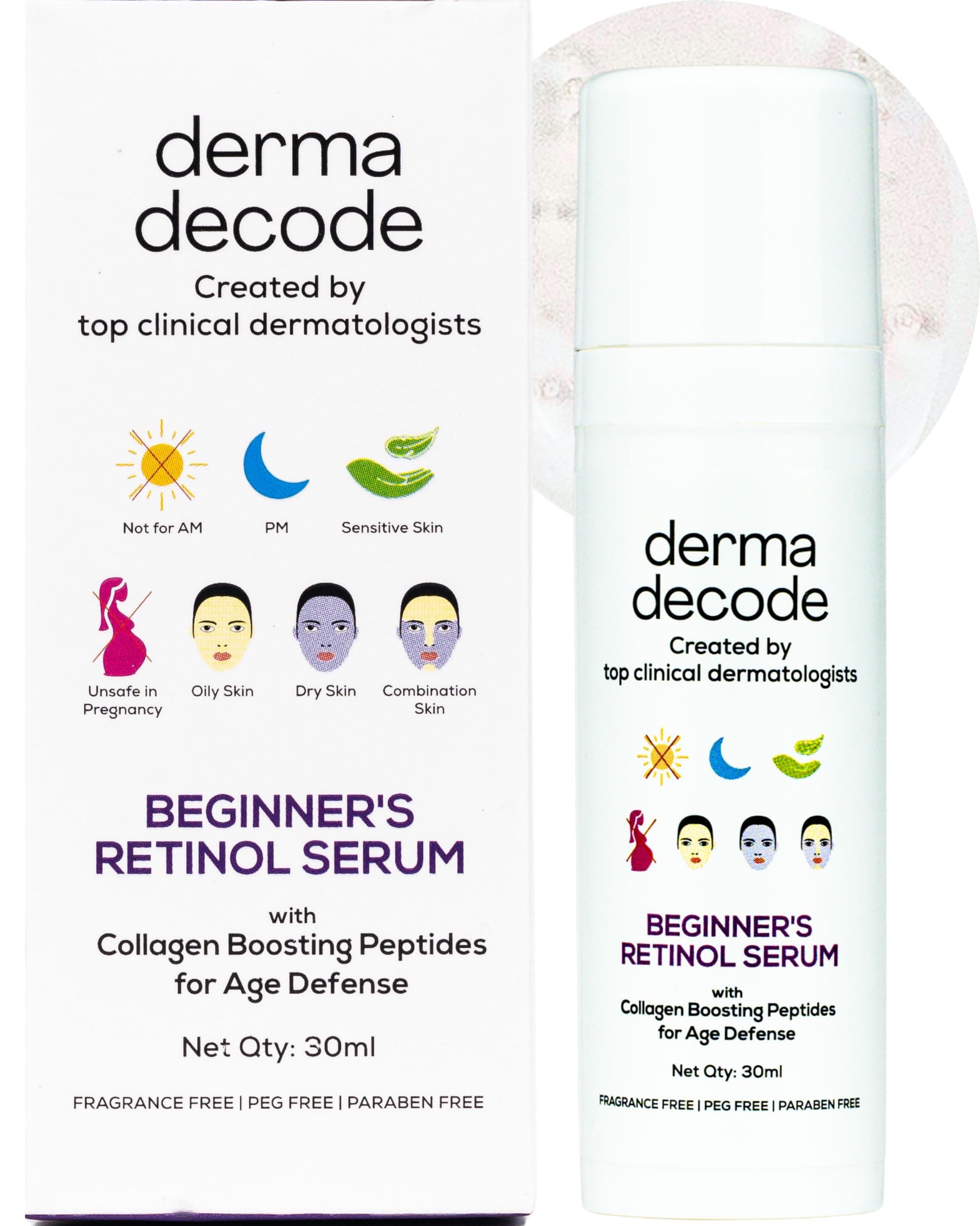 Derma Decode Retinol 0.5% & Peptides Anti Ageing Face Serum | Reduces Wrinkles, Fine Lines, Boosts Collagen for Firmer, Youthful Skin | Retinol 2X Anti Ageing For Women & Men - 30 ml