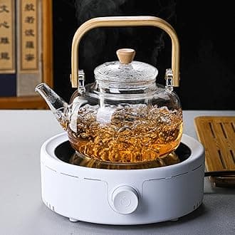 Electric Mini Coffee Pot Warmer With 900ml Teapot, Portable 800W Ceramic Stove Round Hot Plate, Countertop Burner for Boiling Water, Tea, Coffee (White)