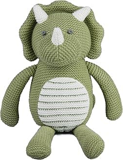 100% Organic Cotton Green Dinosaur Plush, 7.1” Baby Stuffed Animal for Newborn
