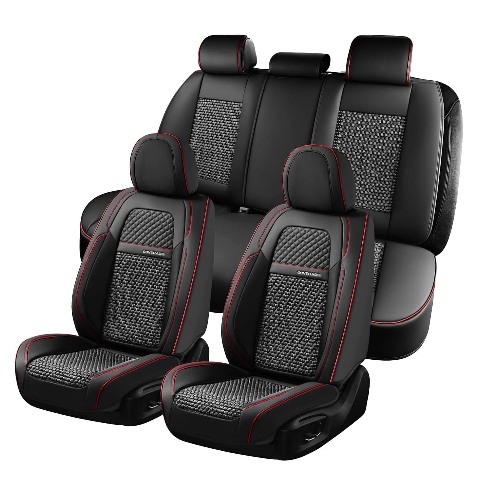 Car Seat Covers Full Set, Nappa Leather Black Seat Covers for Cars, Waterproof Car Seat Protector, Front and Back Seats Universal Fit for Most Vehicles
