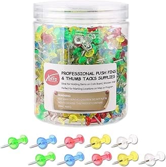 Yalis Push Pins 600 Count Clear Multicolored, Standard Thumb Tacks Steel Point and Clear Multi-Colors Plastic Head