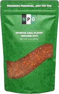 NPG Authentic Sichuan Chili Flakes 8 Ounces, Medium Hot, Szechuan Crushed Red Pepper Flakes Bulk, Essential Spice Seasoning for Making Kimchi, Chili Oil, Stir-fry, Pizza, Salads, and Tacos