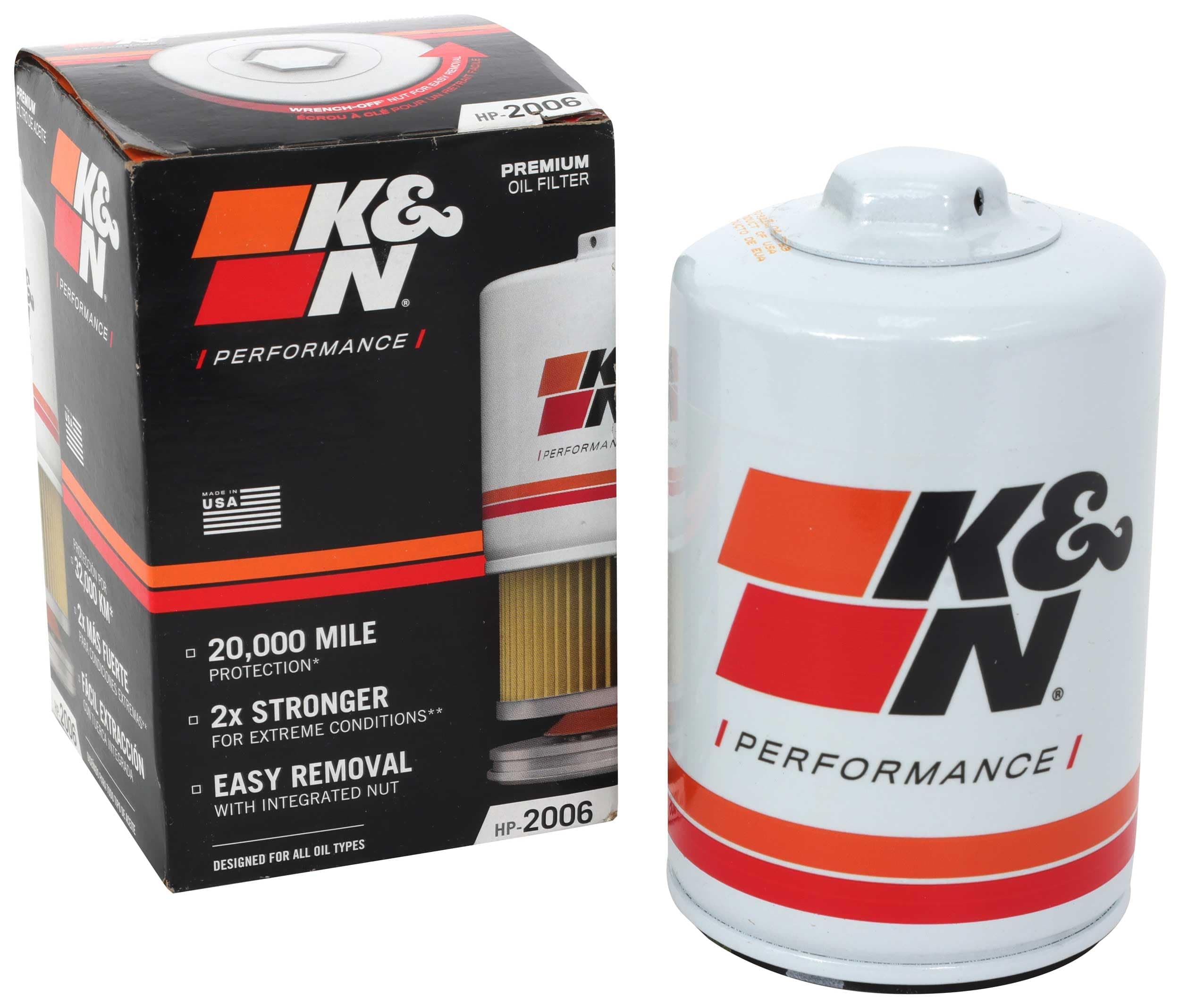 K&N Premium Oil Filter: 20,000 Mile Engine Protection with Wrench Off Nut: Compatible with Select CHEVROLET/GMC/BUICK/CADILLAC Vehicle Models (See Product Description for Select Models), HP-2006