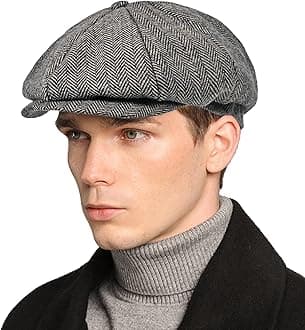 Dsia ZamurMens Newsboy Cap High Woolen Tweed Gatsby Hat Ivy Cabbie Flat Golf Cap for Fathers Women Unisex