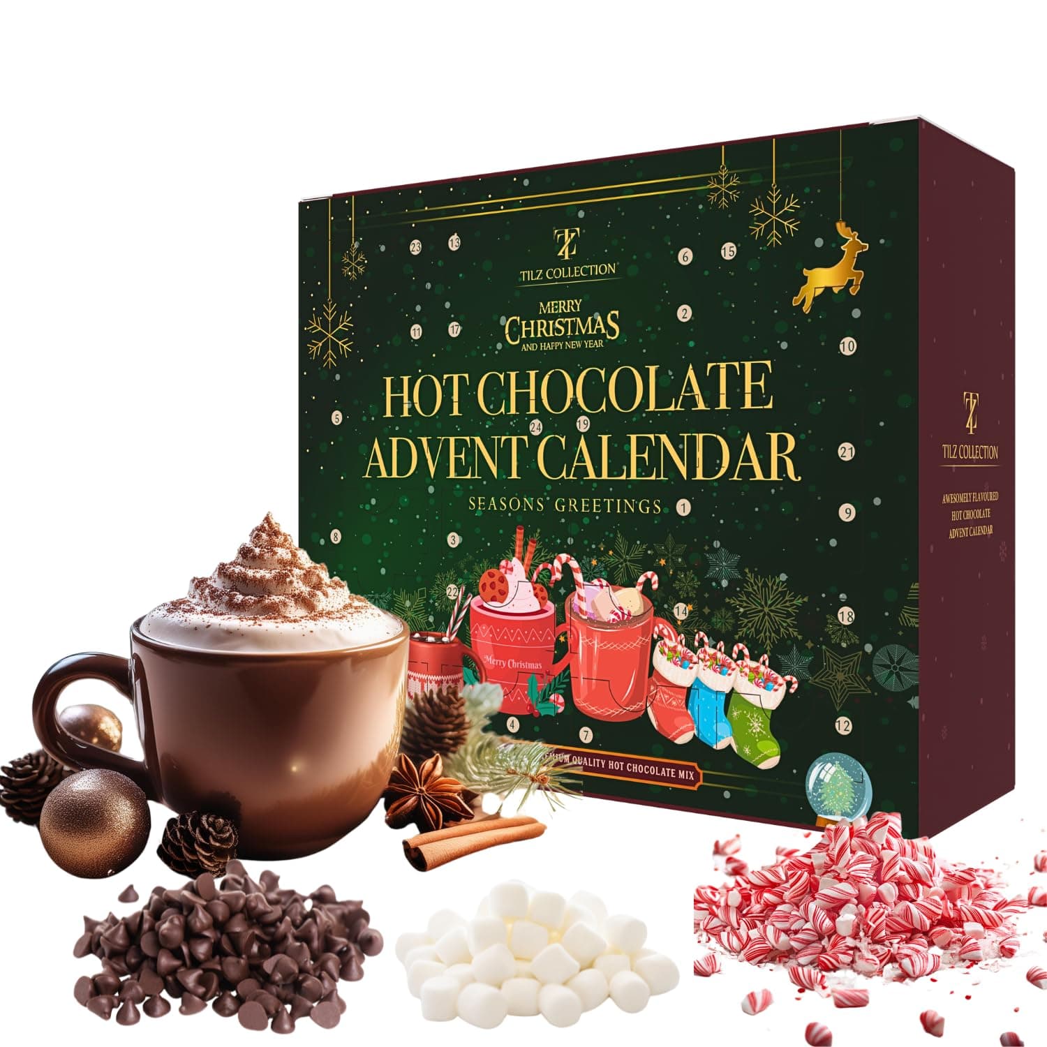 2025 Hot Chocolate Advent Calendar Gift Set | 24-Day Selection with 12 Flavoured Hot Chocolates | The Ultimate Cocoa & Marshmallow Countdown for Adults & Kids