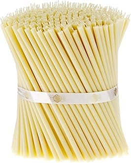 Danilovo Thin Taper Beeswax Candles - Honey-Scented, Decorative Candles Ideal for Birthday Decoration or Church Prayers - White Drip Free, Tall & Smokeless Pack of 100 pcs, 7.6 x 0.26 inch