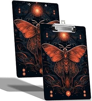 A4 Size Clipboard with Hanging Hook and Low Profile Clip, Plastic Nurse Clipboard Writing Drawing Board with Double-Side Fantasy Moth Print for Woman Kids Office School Use