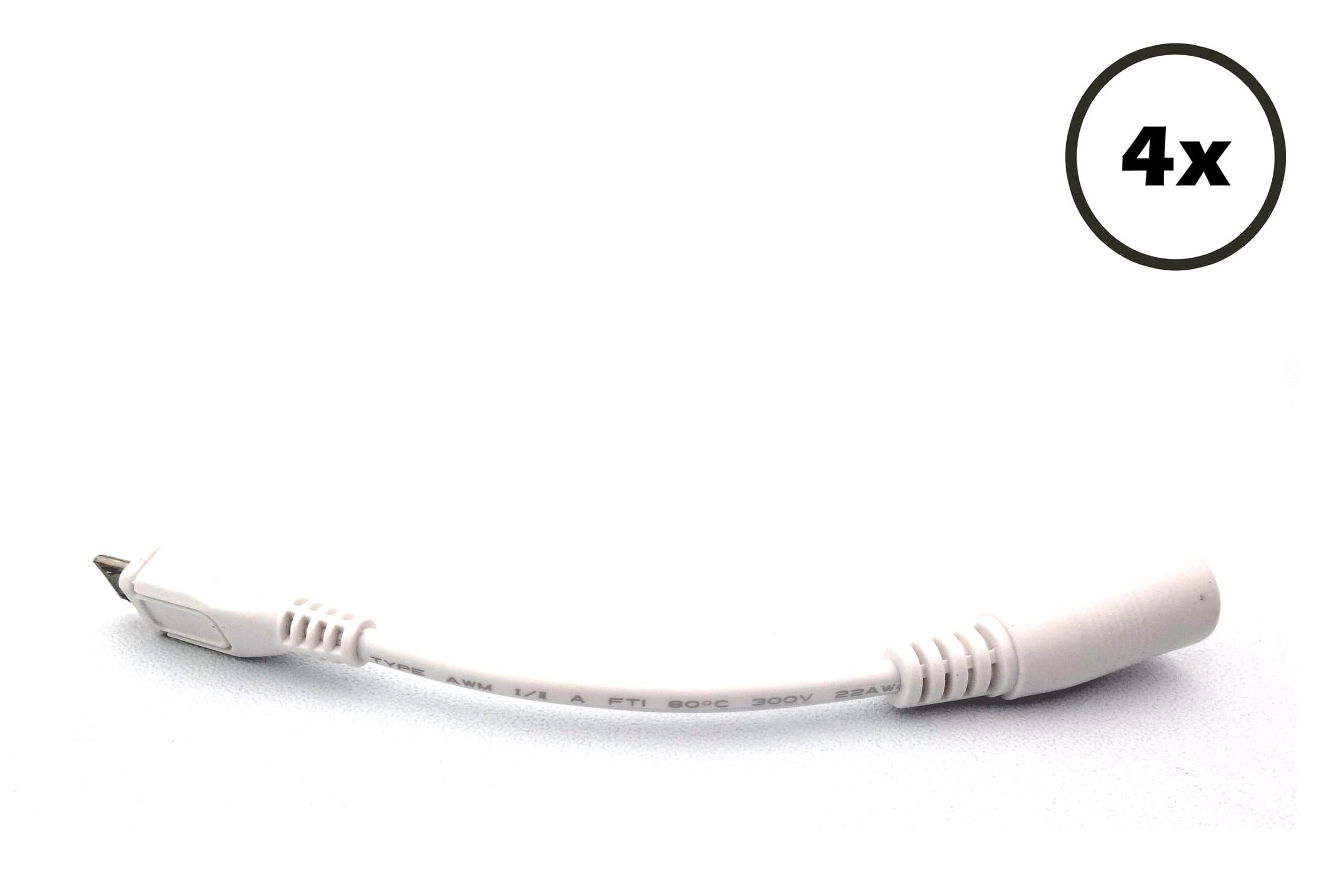 RocksolIT Parts 4-Pack DC 5.5 x 2.1 mm to Micro USB Cable White 12 cm