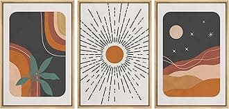 wall26 Framed Canvas Print Wall Art Set Boho Mid-Century Colorful Sun Moon Landscapes Nature Abstract Illustrations Modern Art Bohemian Decorative for Living Room, Bedroom, Office - 16"x24"x3 Natural