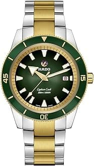Rado Captain Cook Automatic Green Dial, Date Display, Super Luminova Indexes and Yellow Gold and Silver Bracelet