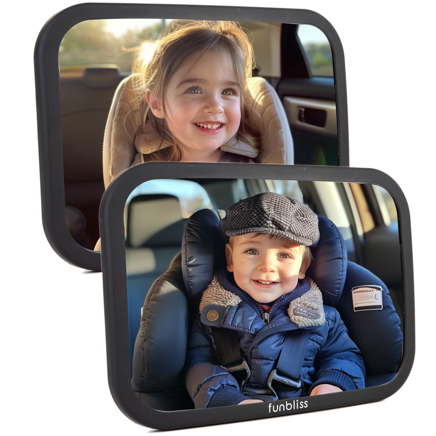 Funbliss 2-Pack Baby Car Mirror - Shake-Proof & Shatterproof, 360° Adjustable Angle, Clear Wide View for Rear-Facing Infants, Easy Install, Perfect Baby Travel Gear & Carseat Accessories
