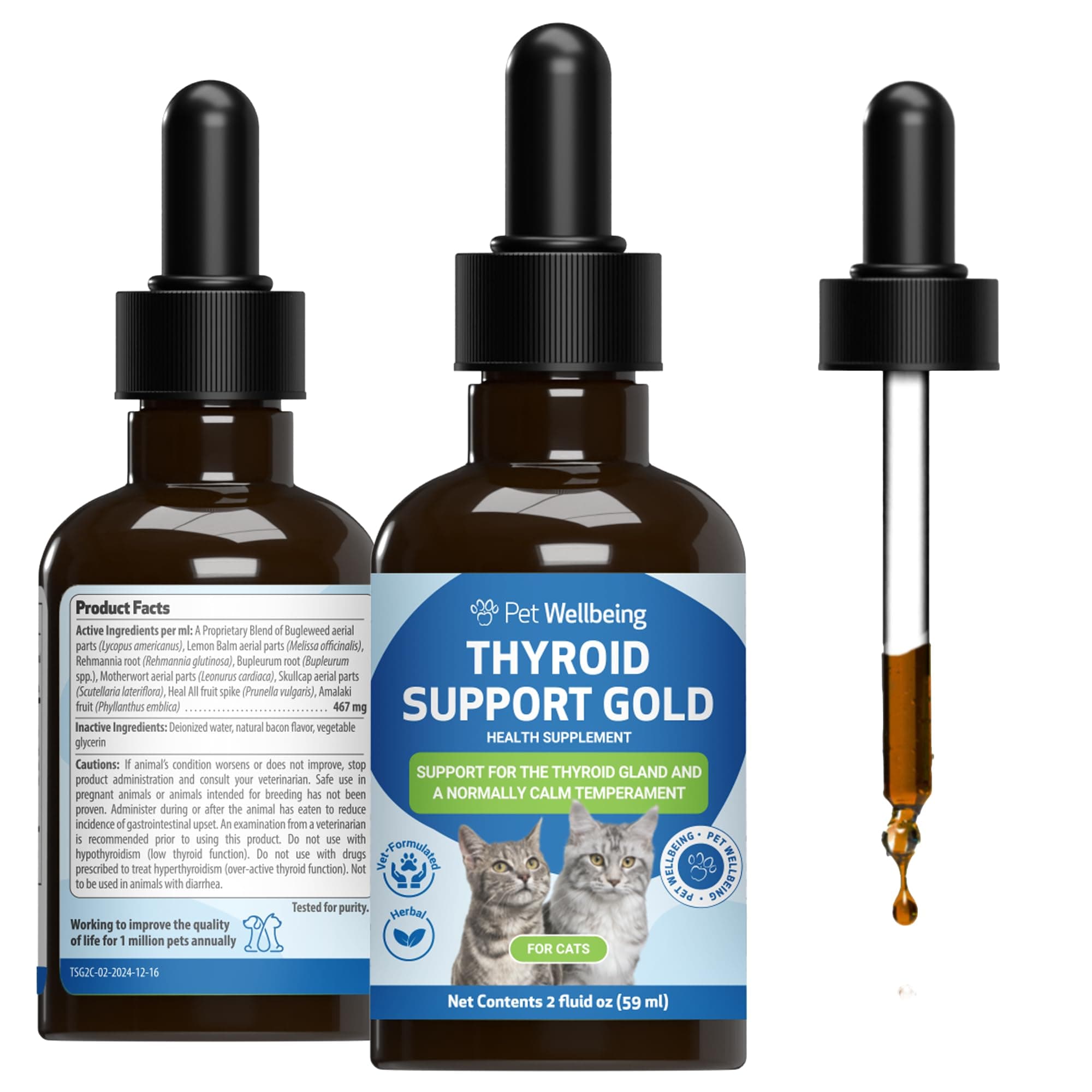 Pet Wellbeing Thyroid Support Gold for Cats - Vet-Formulated - Supports Overactive Thyroid in Felines - Natural Herbal Supplement 2 fl oz (59 ml)