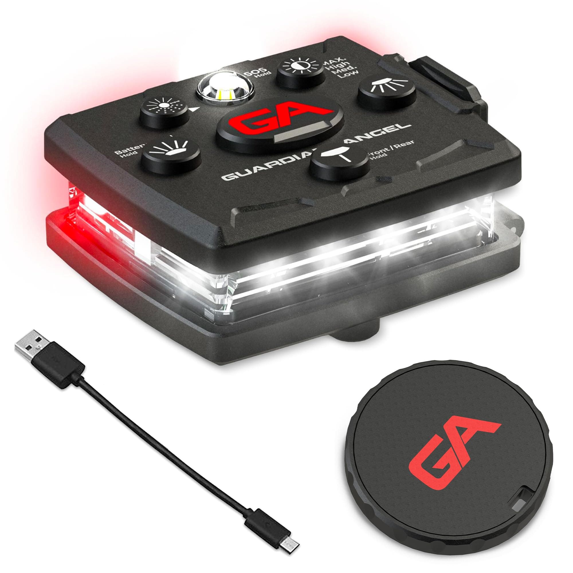 Guardian Angel Micro Series Safety Lights, (All White Front & Red Rear) | Rechargeable, Magnetic & Hands-Free Wearable LED Flashlight for Dog Walking, Cycling, Hiking, Camping & Fishing