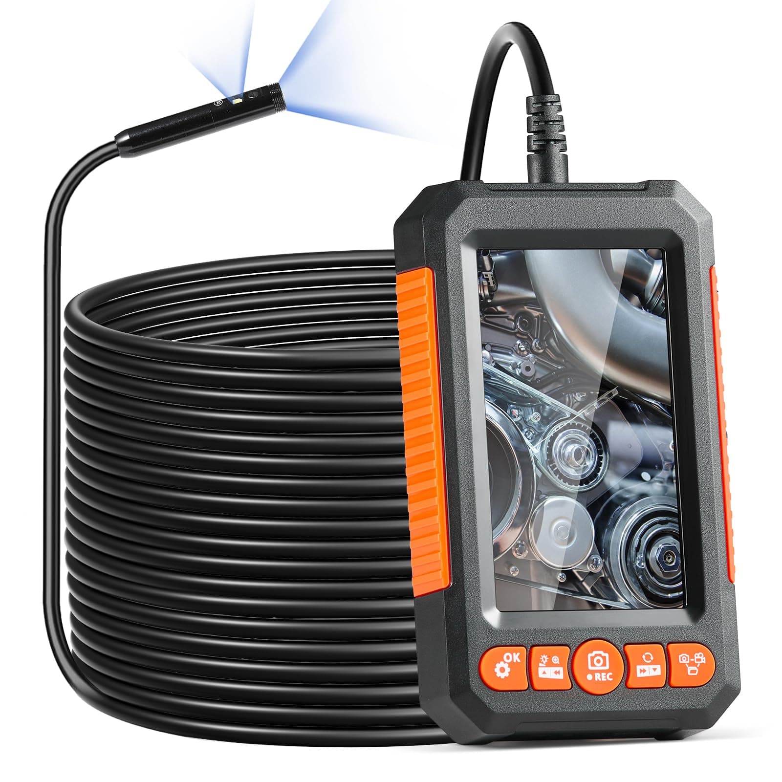 VEVOR Inspection Camera with Light Industrial Borescope 1080P HD Split Screen LED Light for Scope Camera Auto Plumbing (4.3" IPS Screen - 49.2ft)