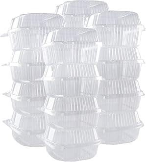 O'CREME Polystyrene Hinged-Lid Container 6 Inch Wide x 3.1 Inch High for Mini Cake Pan - Pack of 25