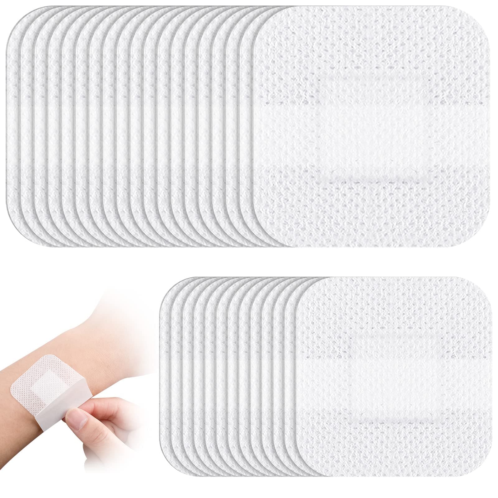 Nuanchu 60 Pcs Bordered Gauze Adhesive Island Dressing Wound Dressing Waterproof Gauze with Pad Breathable Bandage Individually Packed Pouches Tapes for Blister Wound Care (1.7 x 1.7 Inch)