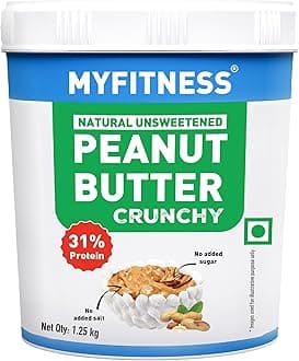 All Natural Peanut Butter Crunchy 1.25kg | 32g Protein | Unsweetened | No Added Sugar or Salt | No Palm Oil | Nut Butter Spread for Pre & Post-Workout | Cholesterol Free | Zero Trans Fat