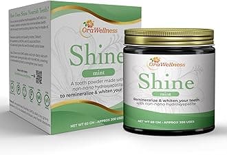 OraWellness Shine Remineralizing Natural Teeth Whitening Powder, Tooth Stain Remover and Polisher With Kaolin Clay Powder, Fresh Mint