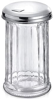 12 Oz Sugar Container for Coffee Bar – Glass Sugar Dispenser with Pour Spout and Stainless Steel Flip Lid, Durable & Classic Style Jar for Kitchen or Cafe – Suitable for Cinnamon & Seasoning Storage