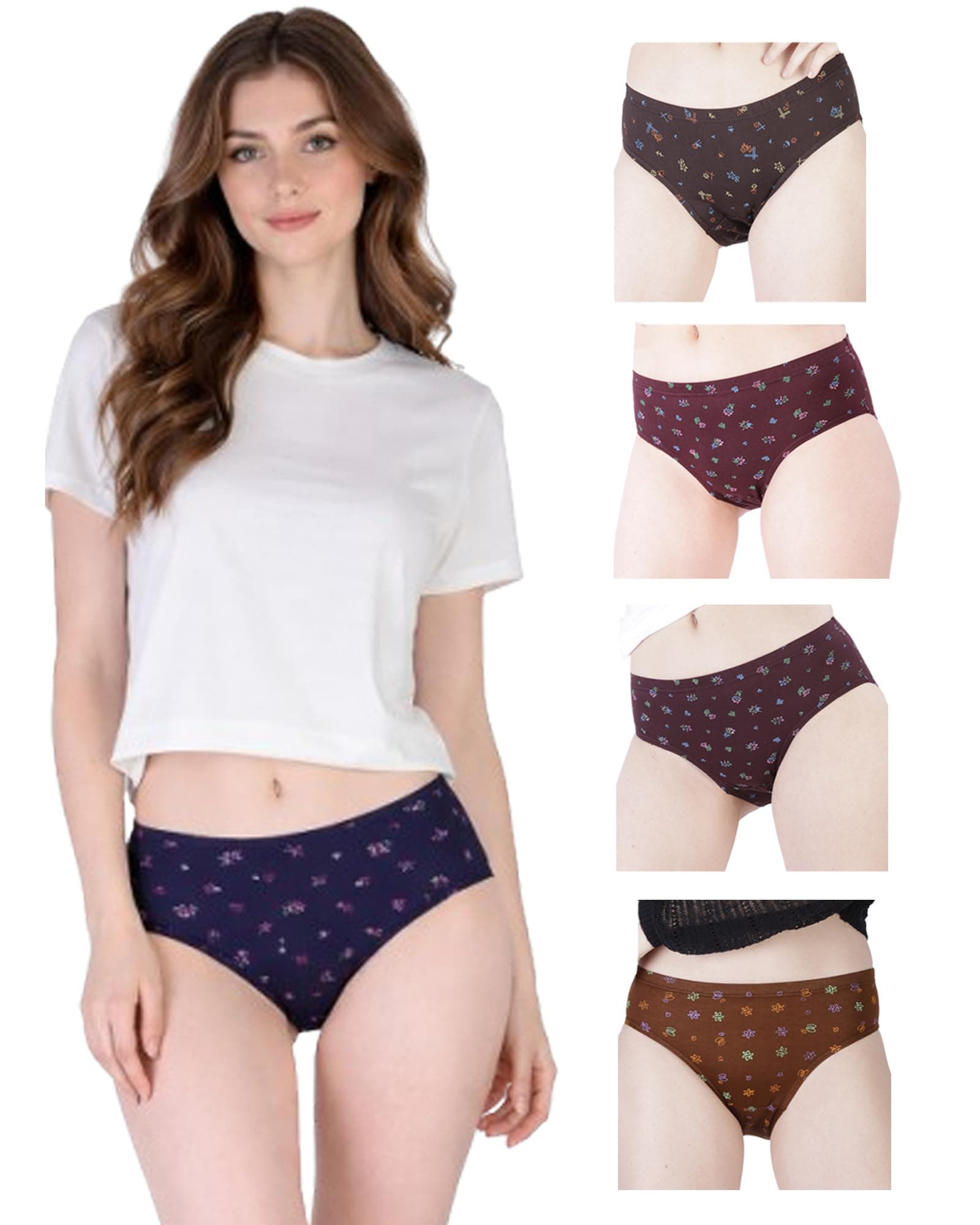 Fairlady, Women's Briefs | Full Coverage, 100% Super Soft Cotton, Hosiery, Mid Waist | Inner Elastic Waistband | Underwear, Innerwear, Panties | Floral Print (Pack of 5) (Multicolour, 85 CM)