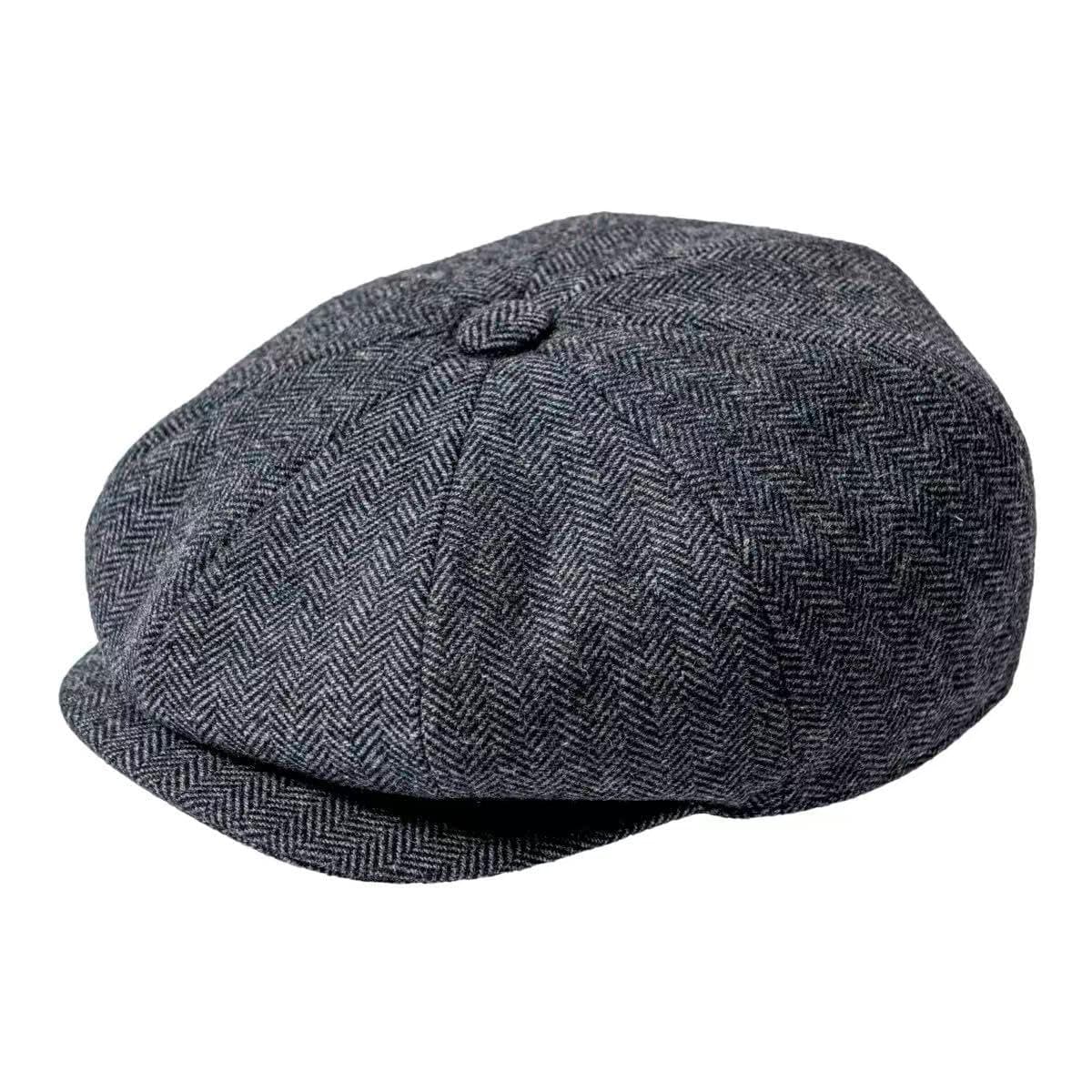 Men Wool Blend 8 Panel Newsboy Cap Tweed Cabbie Hat Snap Brim