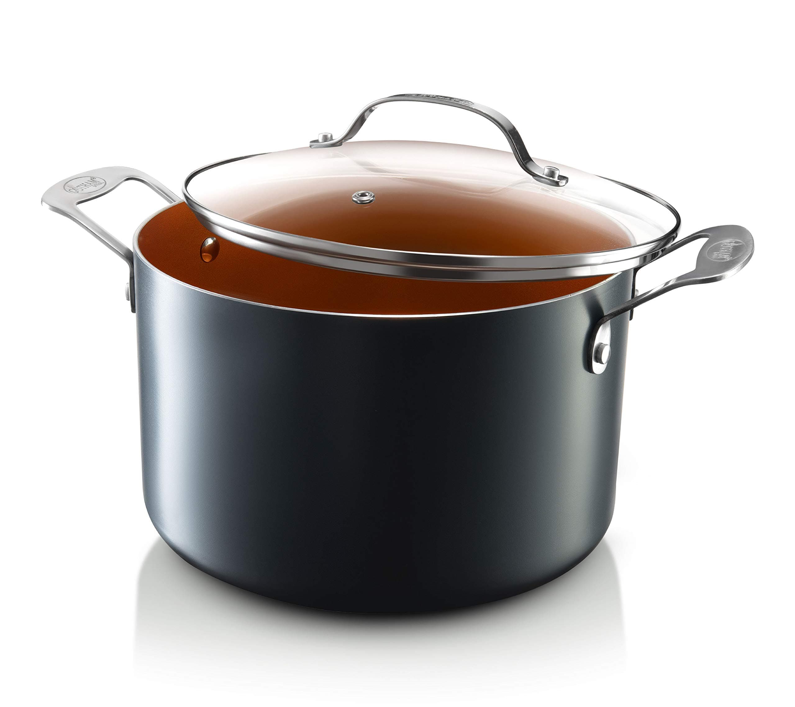 Gotham Steel 1366 Ceramic and Titanium Nonstick 7-Quart Pot with Lid, Brown