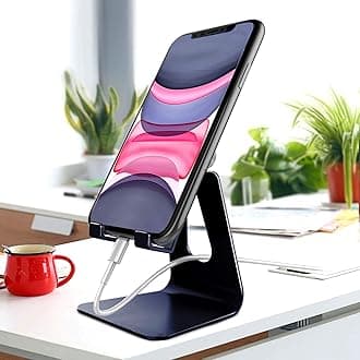 CreaDream Adjustable Cell Phone Stand, Phone Stand, Cradle, Dock, Holder, Aluminum Desktop Stand Compatible With Phone Xs Max Xr 8 7 6 6s Plus SE Charging, Accessories Desk,All Mobile Phones-Navy Blue