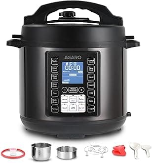 AGARO Imperial Electric Pressure Cooker, 6 litre, 14 Pre-Set multi Cooking Functions, Adjustable Pressure, Timer, Stainless Steel Pot, Pressure Cook, Slow Cook, Saute & More, Black, Outer Lid
